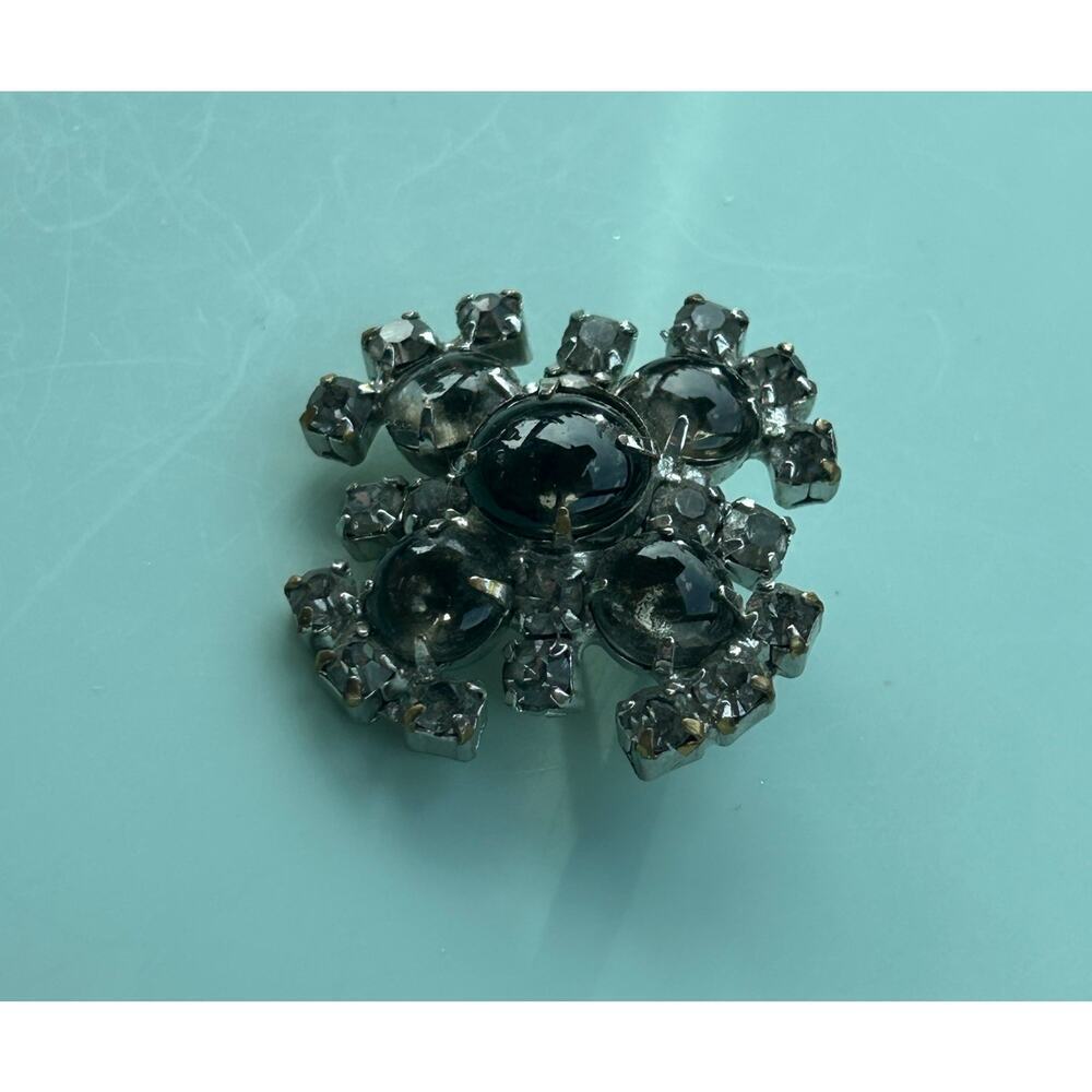 Vintage Smokey Quartz Style Rhinestone Brooch Silver Tone Statement Cluster Pin - Picture 8 of 8